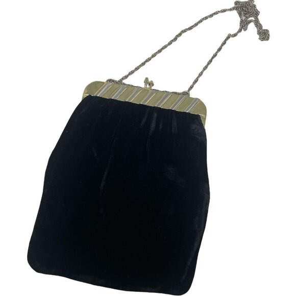Vintage Henry Levine HL USA Black Velvet Evening Purse Bag Wristlet Clutch Chain - Picture 1 of 6